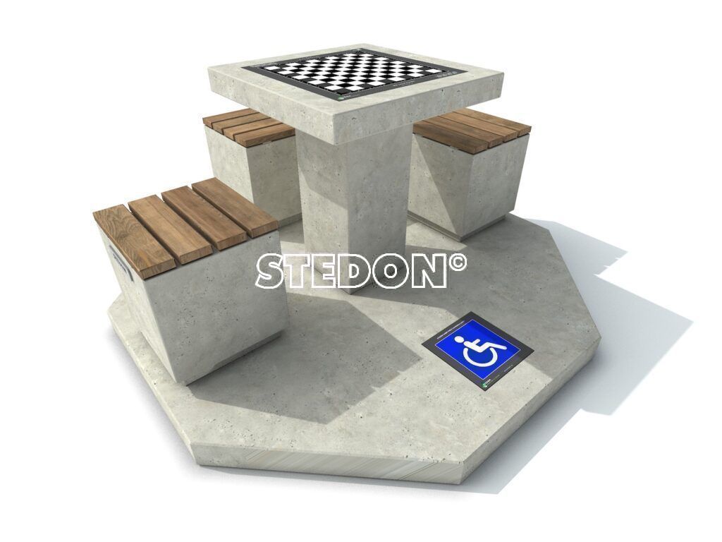 Rolstoel toegankelijk, Dam schaak tafel, dam tafel, schaak tafel, game table, picknicktafel beton,
