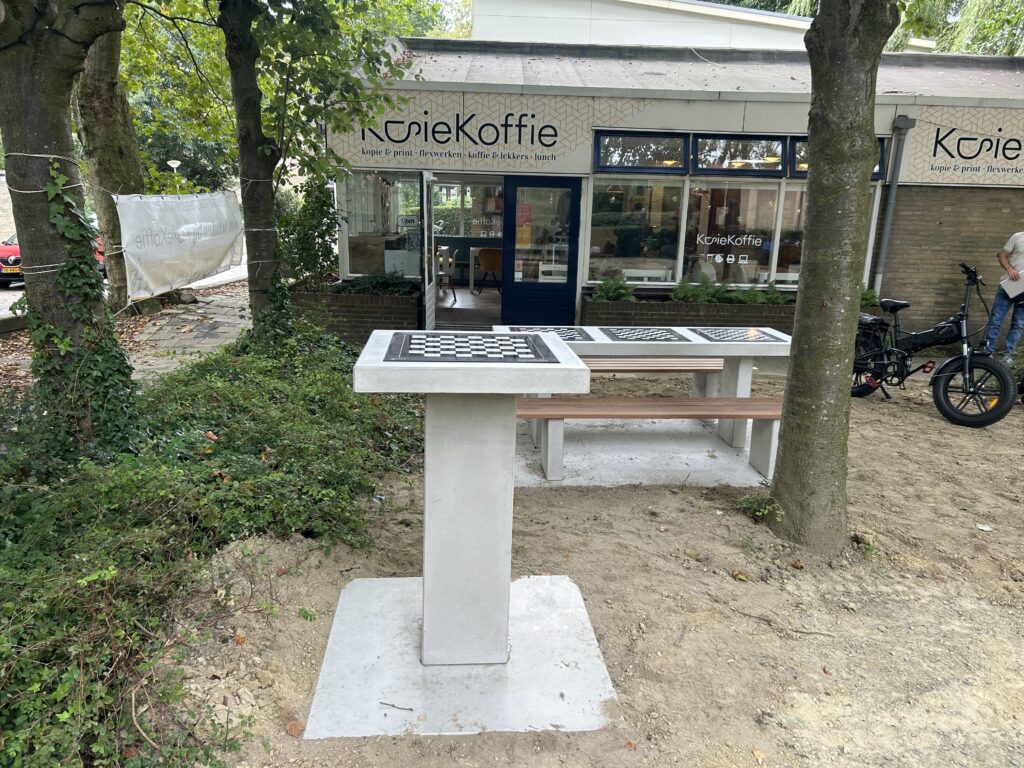 Dam schaak tafel, dam tafel, schaak tafel, game table, picknicktafel beton,