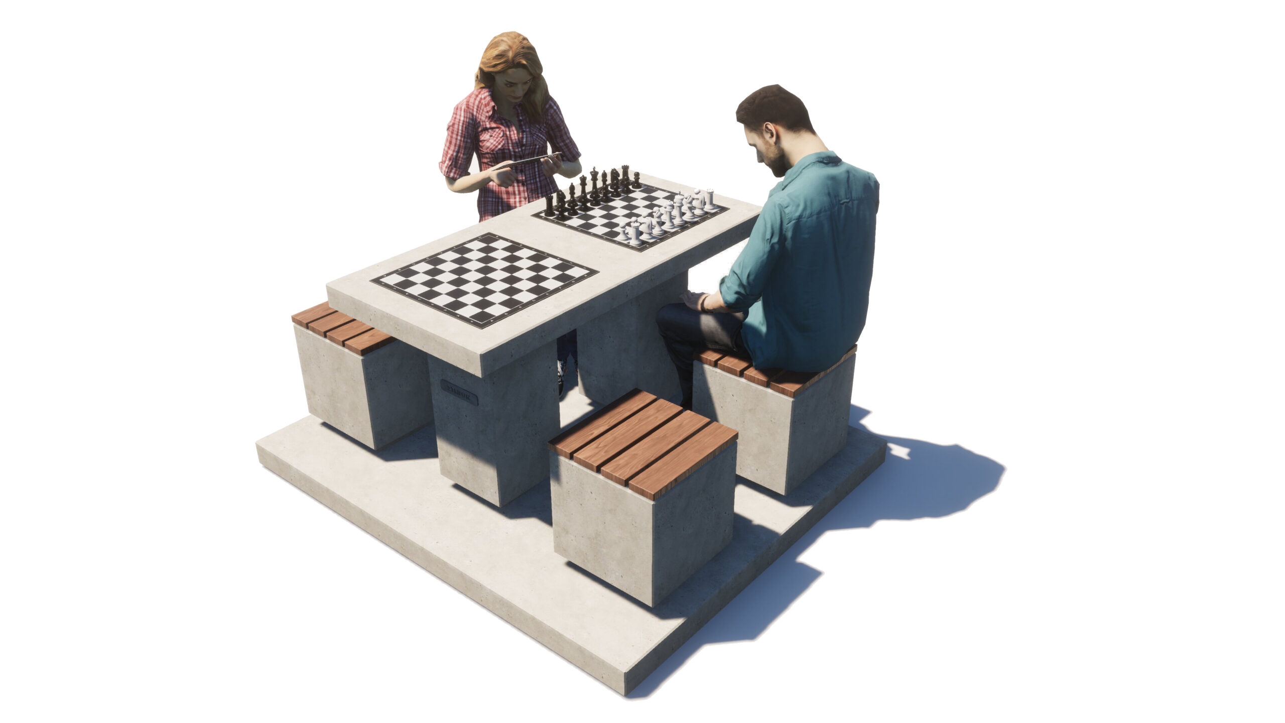 Dam schaak tafel, dam tafel, schaak tafel, game table, picknicktafel beton